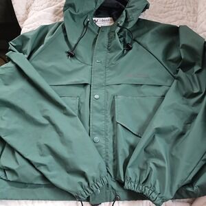 Vintage Columbia Men's Fly Fishing Wading Green PVC Hooded Jacket Size L